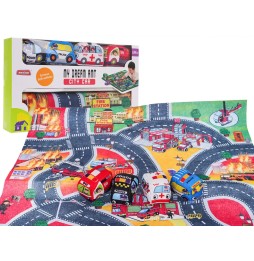 Fire Station City Mat with 4 Soft Cars for Kids