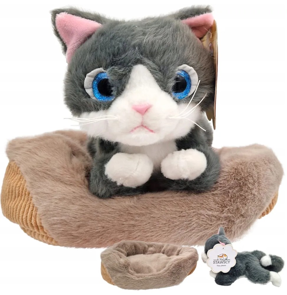 Gray Plush Kitten on Pillow