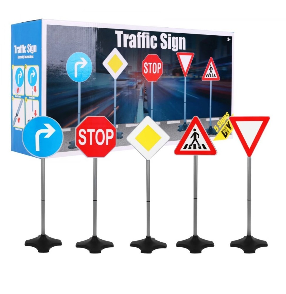 Set of 5 Traffic Signs for Kids, Learning 3+