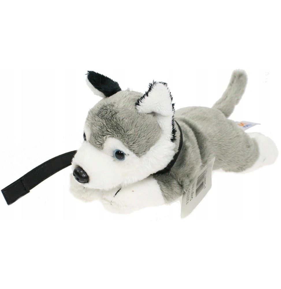 Păpușă câine husky 22cm cu lesă