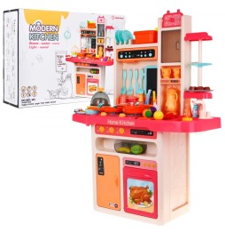 Pink Kitchen for Kids with Faucet, Burner, and Audio Panel