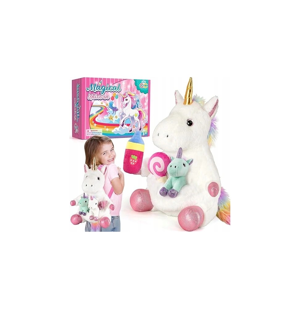 Magical unicorn plush toy with accessories