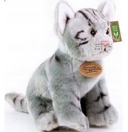 Realistic Gray Sitting Cat Plush Toy 24 cm