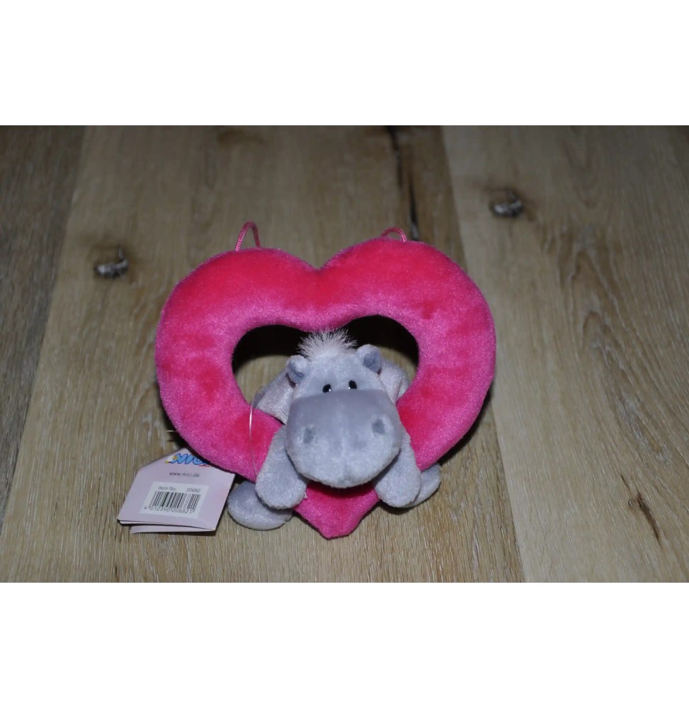 Nici Hippo Plush Toy 13 cm with Pink Heart