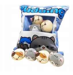 Pudding Pillow with Cat Plushies Pink