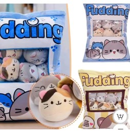 Pudding Pillow with Cat Plushies Pink