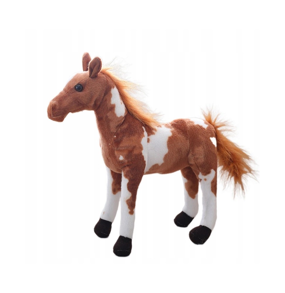 Plush White Horse Toy with Brown Spots