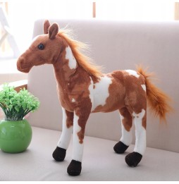 XL Plush White Horse Toy with Brown Patches