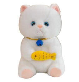 White Kitten Plush Toy 25 cm with Fish and Bell