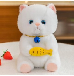 White Kitten Plush Toy 25 cm with Fish and Bell