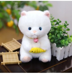 White Kitten Plush Toy 25 cm with Fish and Bell