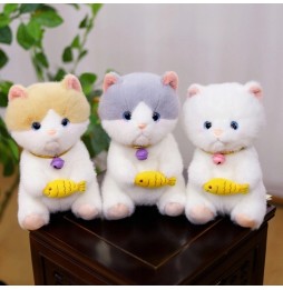 White Kitten Plush Toy 25 cm with Fish and Bell