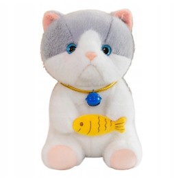 White-Gray Kitten with Fish and Bell 25 cm