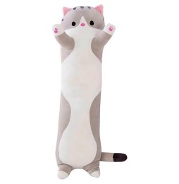 Long Gray Cat Plush Pillow 70 cm