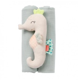 Muslin Diapers and Rattle Toy, Seahorse