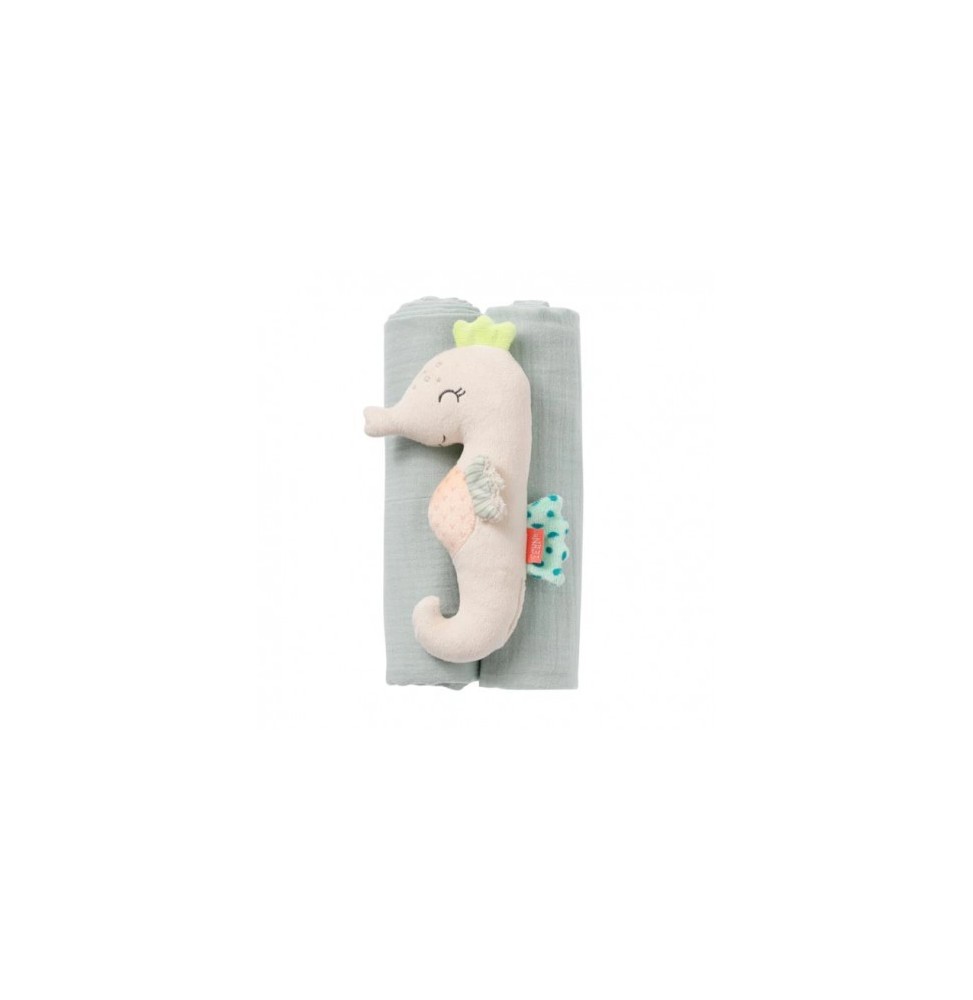 Muslin Diapers and Rattle Toy, Seahorse