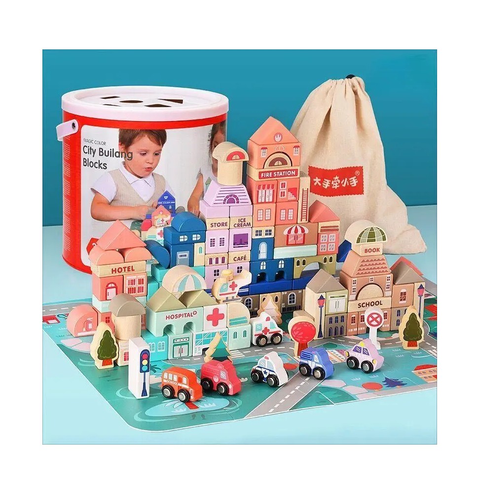 Wooden City Blocks for Kids 3+ with Sorter