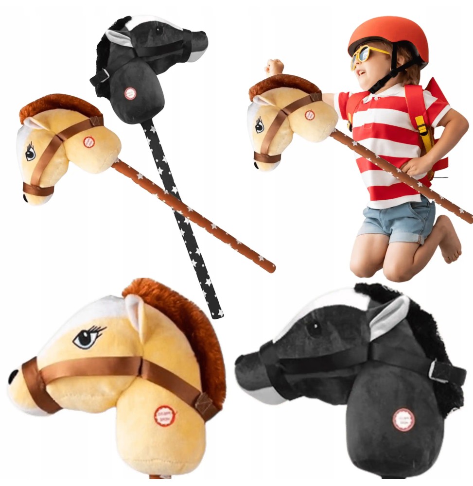 Plush Hobby Horse Head on Stick Toy