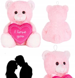 Pink Bear with I Love U Message 25cm