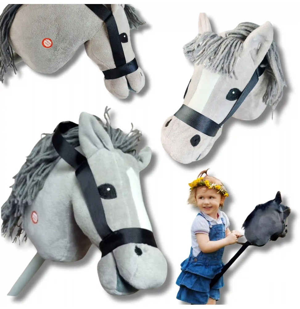 Hobby Horse Gray Horse Head on Stick