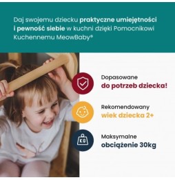 Meowbaby kitchen helper z tablicą, regulowany podest drewniany