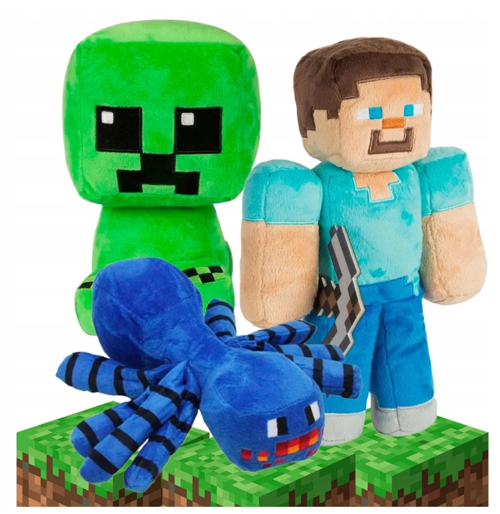 Set of 3 My World Plush Toys - Steve, Creeper, Spider