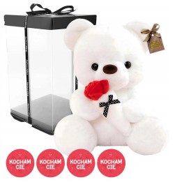 White Teddy Bear with Rose and Stickers