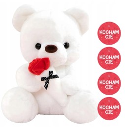 White Teddy Bear with Rose and Stickers