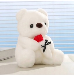 White Teddy Bear with Rose and Stickers