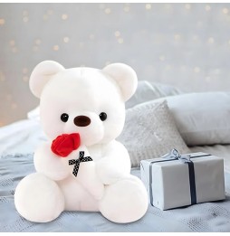 White Teddy Bear with Rose and Stickers