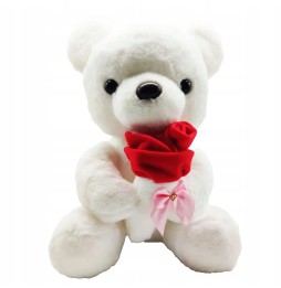 White Valentine's Teddy Bear with Rose 30 cm