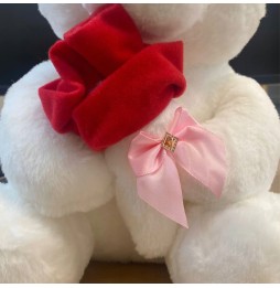 White Valentine's Teddy Bear with Rose 30 cm