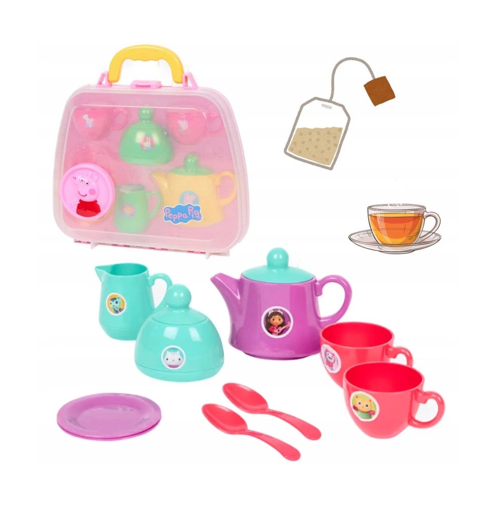 Colorful Tea Set in a Suitcase