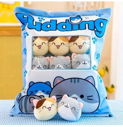 Set of 8 Plush Cats with Pillow