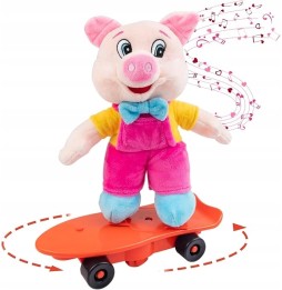 Interactive Plush Pig on Skateboard