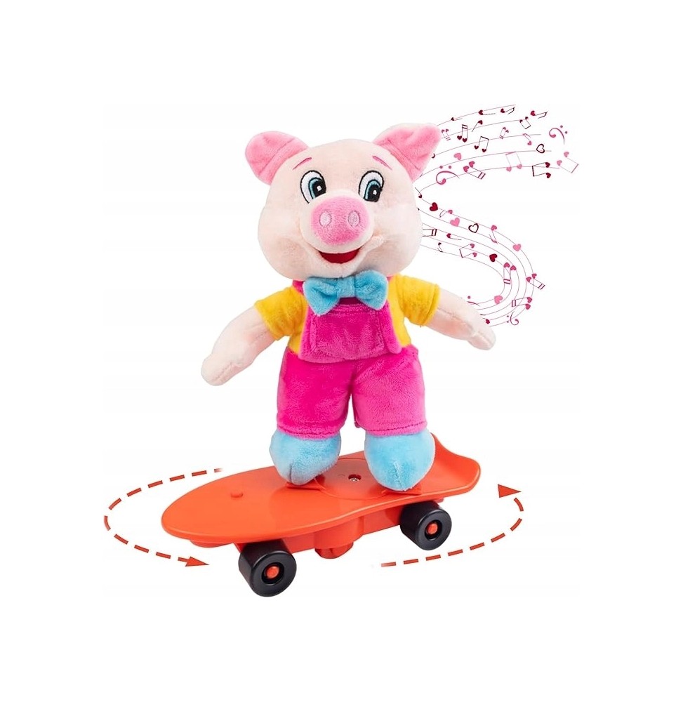 Interactive Plush Pig on Skateboard