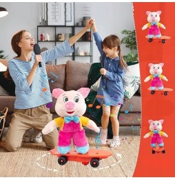 Interactive Plush Pig on Skateboard