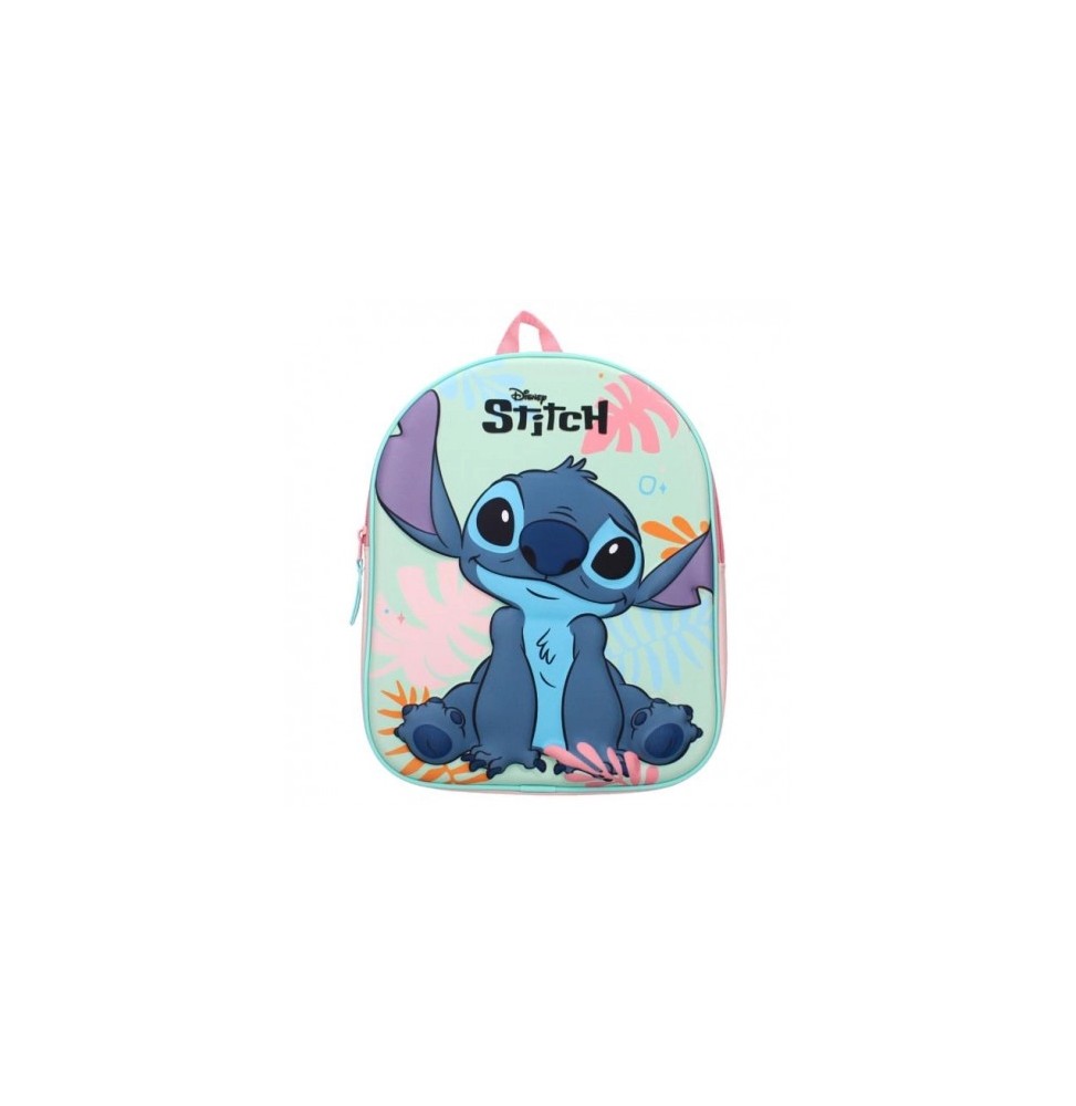 3D Stitch Preschool Backpack, Mint Green and Pink