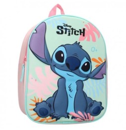 3D Stitch Preschool Backpack, Mint Green and Pink