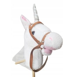 Unicorn alb pe băț cu sunete 110 cm