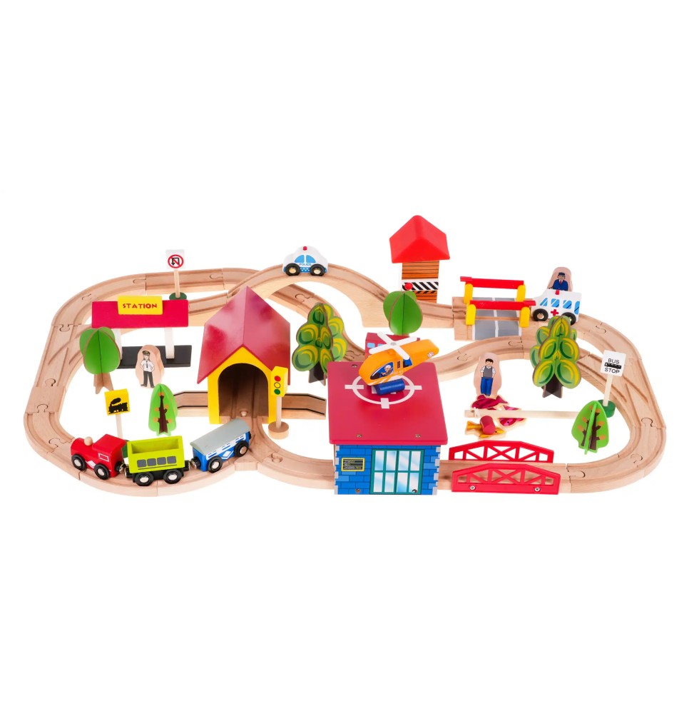 Mega Wooden Train Set for Kids 69 Pieces