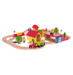 Mega Wooden Train Set for Kids 69 Pieces