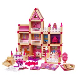 Wooden Building Blocks for Kids 3+ 268 pcs Pink