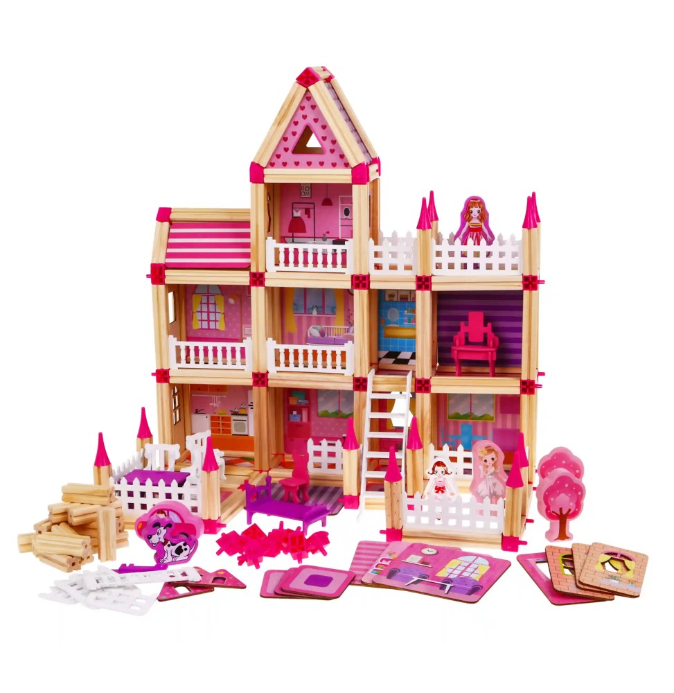 Wooden Building Blocks for Kids 3+ 268 pcs Pink