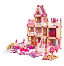 Wooden Building Blocks for Kids 3+ 268 pcs Pink