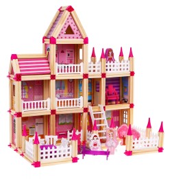 Wooden Building Blocks for Kids 3+ 268 pcs Pink