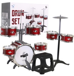 Red Kids Drum Set with Stool and Cymbals