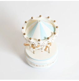 Blue Carousel Music Box with Horses