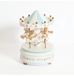 Blue Carousel Music Box with Horses