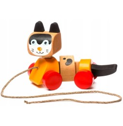 Wooden Pull Cat Toy for Kids